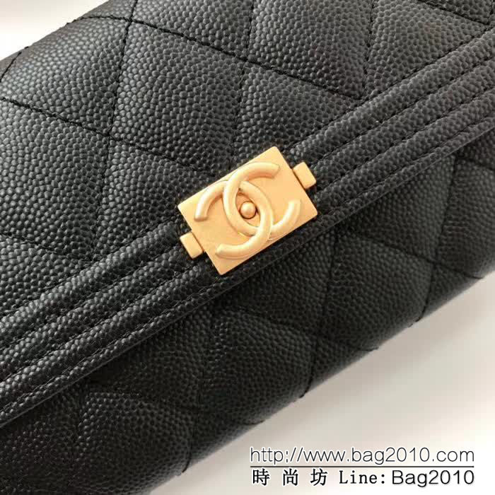 CHANEL香奈兒 新款 leboy長款錢包 荔枝牛皮綾格紋 復古金扣 80286  DJC2494